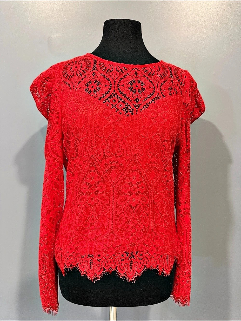 Cerise Red Lace Blouse Size Medium NWT